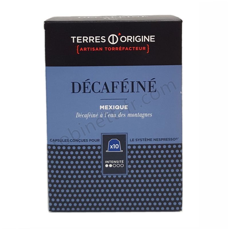 Boutique en ligne Capsules café décaféiné intensité 2/5 - Terres d'Origine - Boîte 55g soit 10 capsules conçues pour le système Nespresso - Bleu - -0