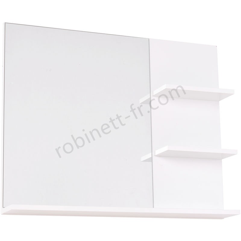 Ventes Miroir de salle de bain avec étagères - 2 étagères latérales + grande étagère inférieure - kit installation fourni - MDF blanc - -4