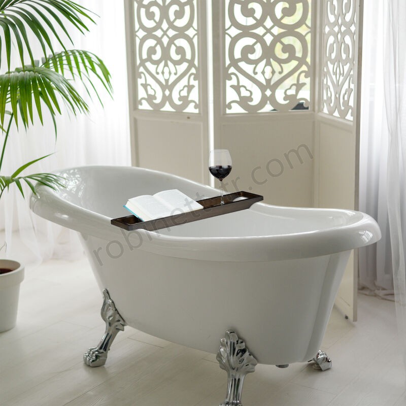 Boutique en ligne Pont de baignoire bambou, 70cm de large, tablette de salle de bain à suspendre, tablette à accessoires, marron - -1