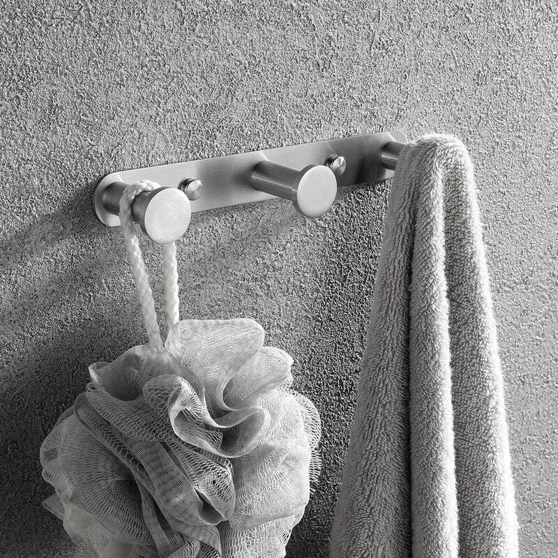 Ventes Crochet pour serviette mural Crochets pour manteau avec crochets Acier inoxydable 304 Support mural porte-serviettes Crochets pour portes de salle de bains et cuisine (3 Crochets, Brossé) - -1