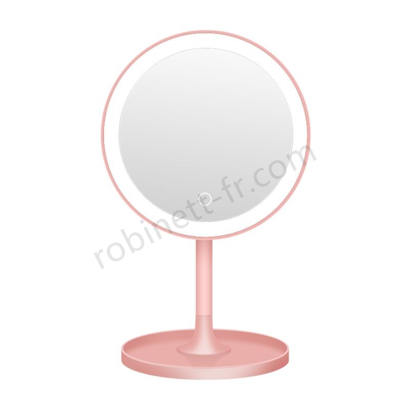 Ventes miroir de maquillage led de bureau avec lampe miroir de maquillage de chargement usb led miroir de remplissage rond rose - -0