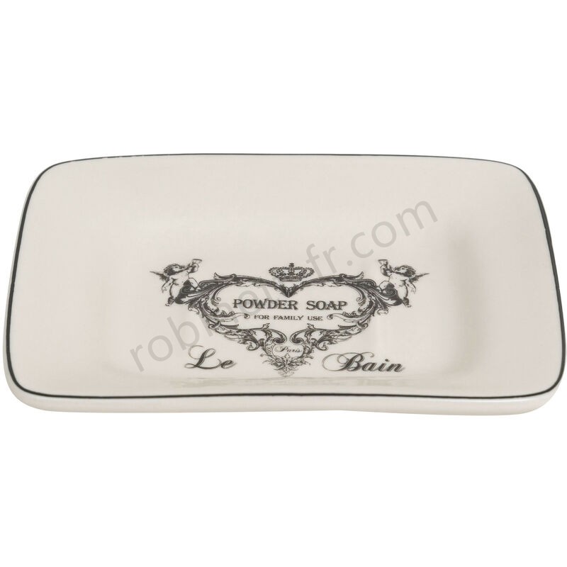 Boutique en ligne Porte-savon vide poche en porcelaine blanche décorée L15xPR11xH2,7 cm - -1