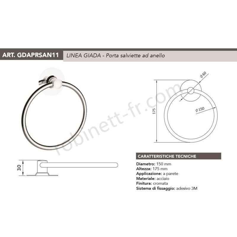 Ventes Porte-serviettes anneau en acier Piralla Rubinetterie GDAPRSAN11 | fixation adhésive - -1