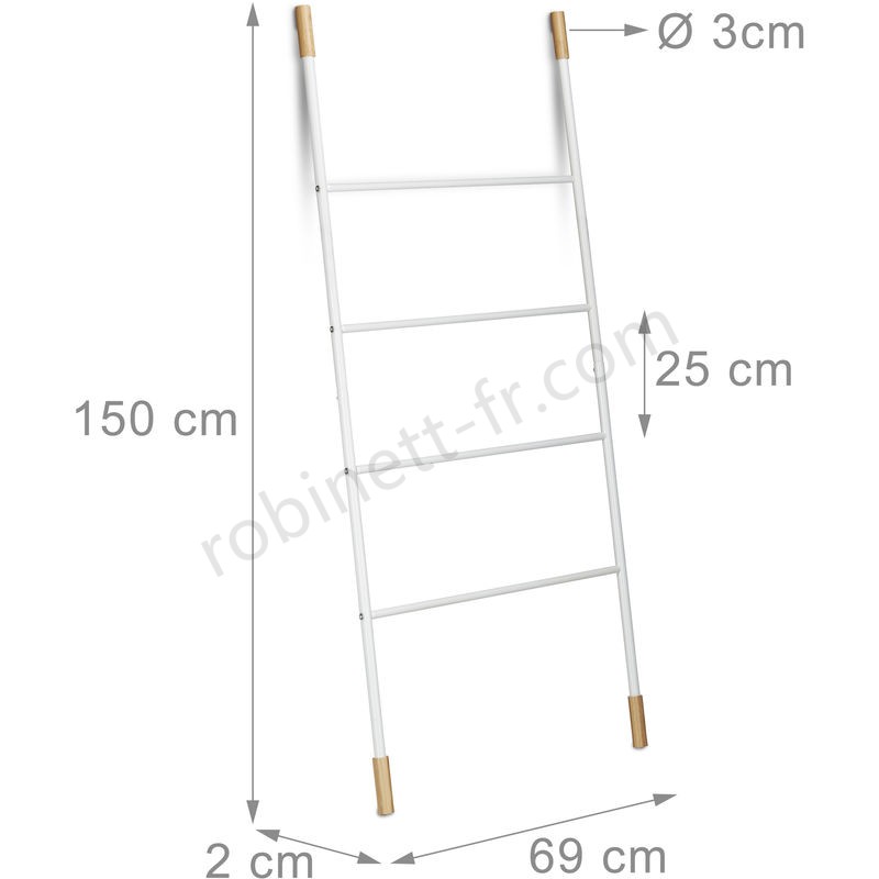 Ventes Porte-serviettes échelle blanc Portant escalier Valet vêtements 4 barres bambou métal HxlxP: 150x70x2cm, blanc - -2