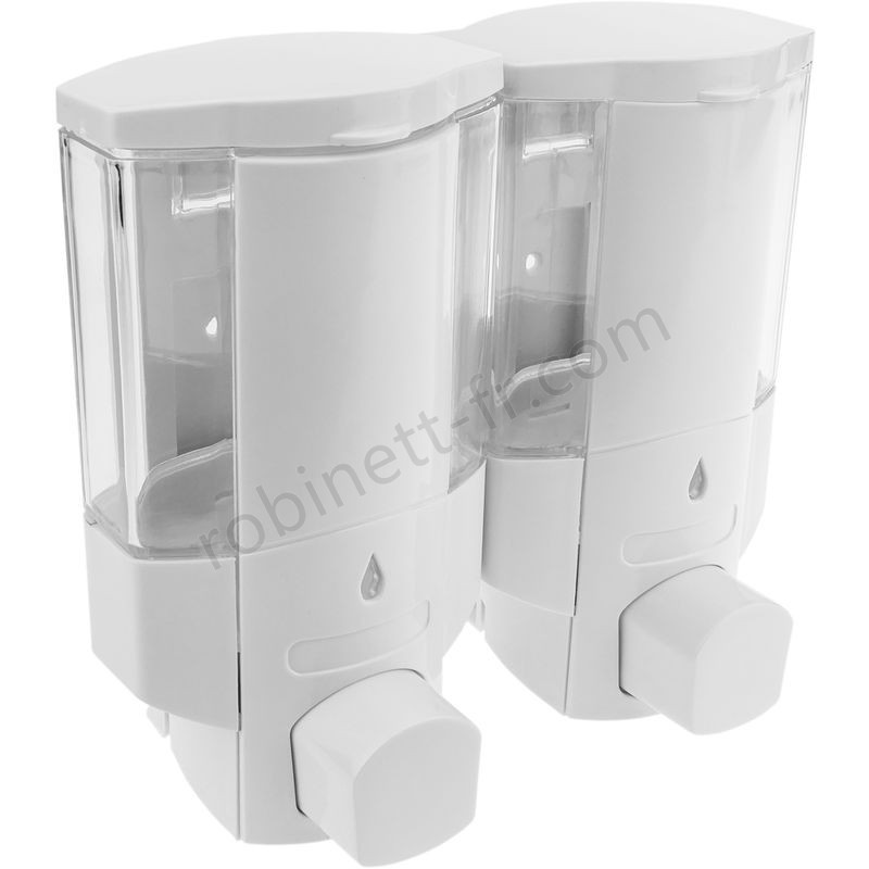 Boutique en ligne PrimeMatik - Distributeur transparent de savon de douche pour mur. 2 x réservoirs remplissable - -0