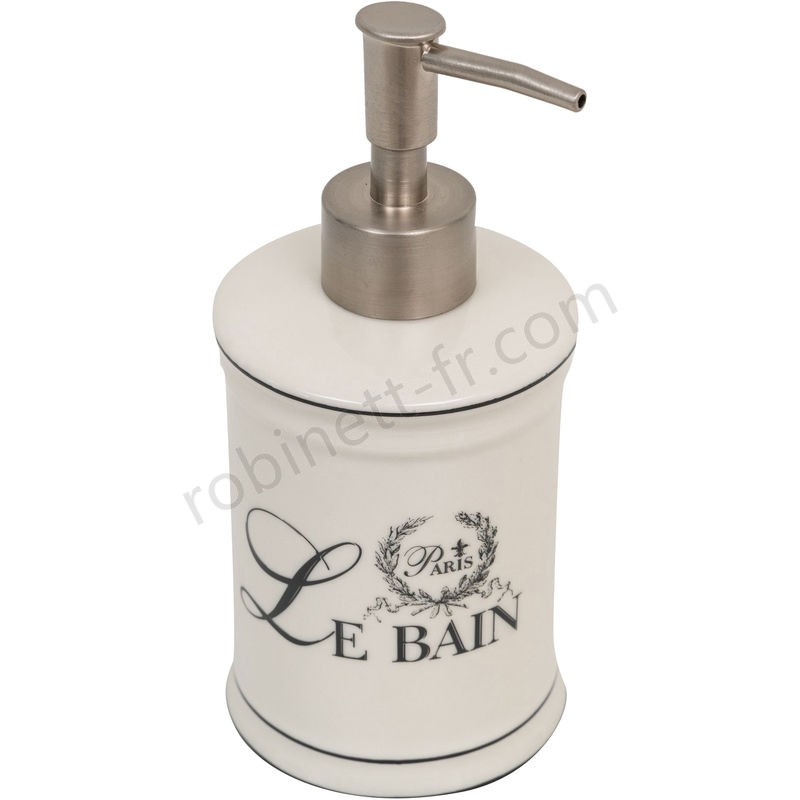 Boutique en ligne Distributeur de savon liquide en porcelaine blanche décorée le Bain Paris L8,5xPR8,5xH18 cm - -1