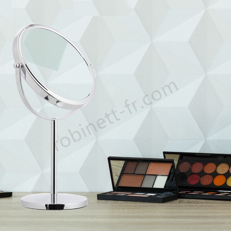 Ventes Miroir à maquillage, sur 2 côtés avec un grossissement x10, autonome, rond, HLP: 38x23x13,5 cm, argenté - -1