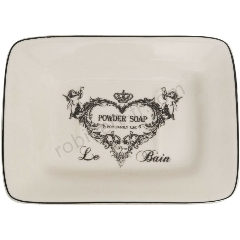 Boutique en ligne Porte-savon vide poche en porcelaine blanche décorée L15xPR11xH2,7 cm - -2