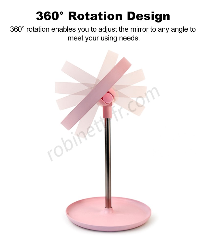 Ventes Miroir De Maquillage Led, Rotation 360 ¡ã, Luminosite Reglable, Rose - -3