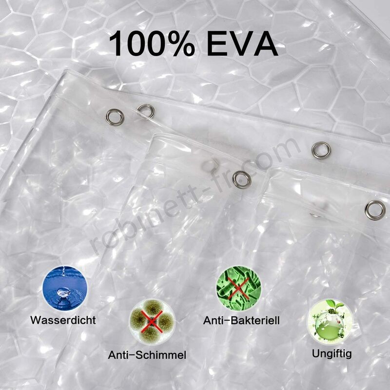 Ventes Rideau de douche avec ourlet magnétique en EVA imperméable et résistant pour salle de bain sans moisissure PVC avec 12 crochets 180 x 200 cm - -2