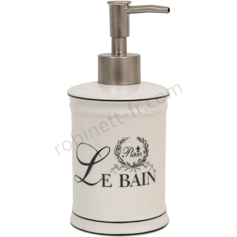Boutique en ligne Distributeur de savon liquide en porcelaine blanche décorée le Bain Paris L8,5xPR8,5xH18 cm - -0
