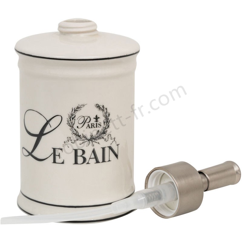 Boutique en ligne Distributeur de savon liquide en porcelaine blanche décorée le Bain Paris L8,5xPR8,5xH18 cm - -4
