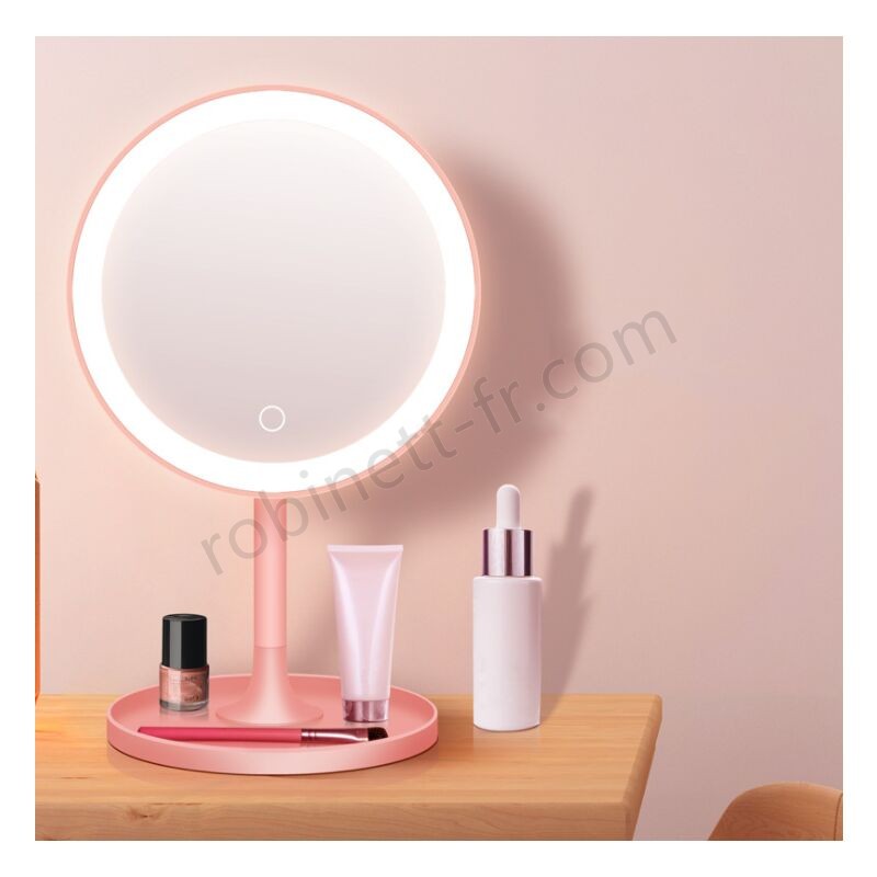 Ventes miroir de maquillage led de bureau avec lampe miroir de maquillage de chargement usb led miroir de remplissage rond rose - -3