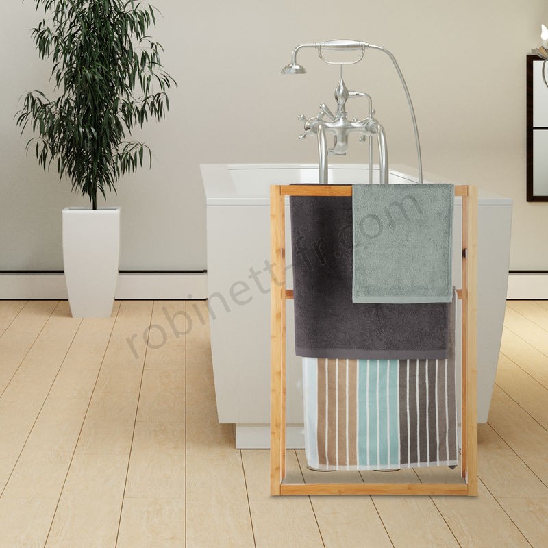 Ventes Porte-serviettes bambou, Support serviettes sur pied, 3 barres salle de bain, HxlxP: 90 x 60 x 20 cm, nature - -1