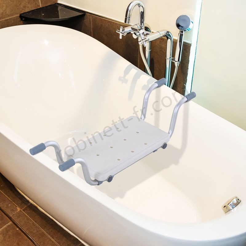Pas cher Siège de baignoire - siège de bain suspendu réglable - tabouret de salle de bain - dim. 73-83L x 22l x 18H cm - alu. HDPE blanc - -1