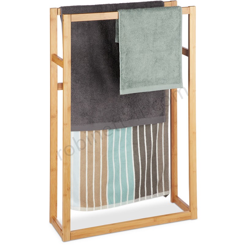 Ventes Porte-serviettes bambou, Support serviettes sur pied, 3 barres salle de bain, HxlxP: 90 x 60 x 20 cm, nature - -0