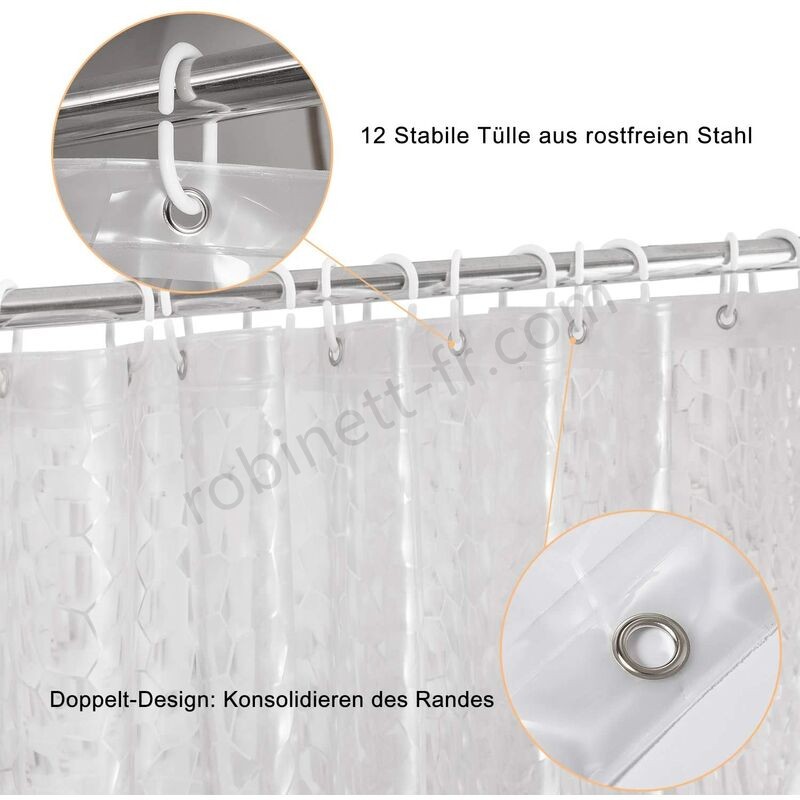 Ventes Rideau de douche avec ourlet magnétique en EVA imperméable et résistant pour salle de bain sans moisissure PVC avec 12 crochets 180 x 200 cm - -4