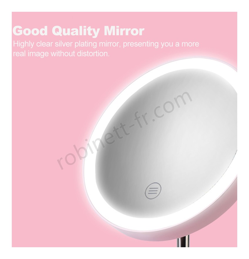 Ventes Miroir De Maquillage Led, Rotation 360 ¡ã, Luminosite Reglable, Rose - -2