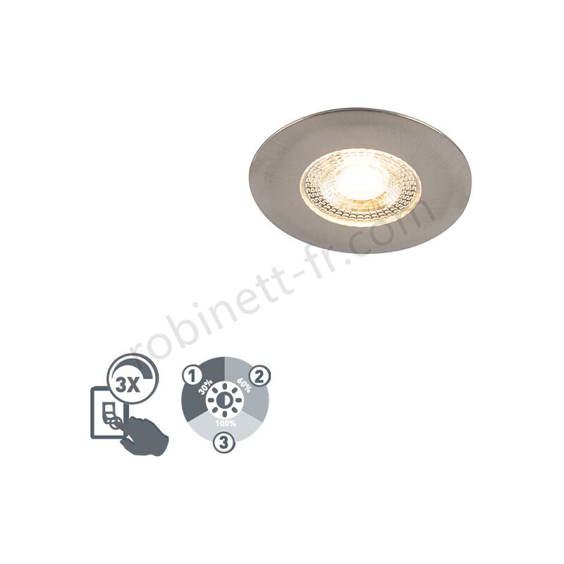 Pas cher Spot Encastrable / Plafonnier argent avec LED dimmable en 3 étapes - Ulo Qazqa Moderne Luminaire exterieur Luminaire interieur IP44 Rond - -0