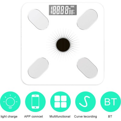 Pas cher App Bt Body Fat Scales Intelligent Poids Solaire-Power Balance De Haute Precision Cadeau Pour Les Soins De Sante Corps Famille, Blanc