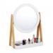 Ventes Miroir à cosmétique, rotatif, avec rangement pour maquillage, miroir de table ∅ 32,5 cm, bambou, blanc-naturel